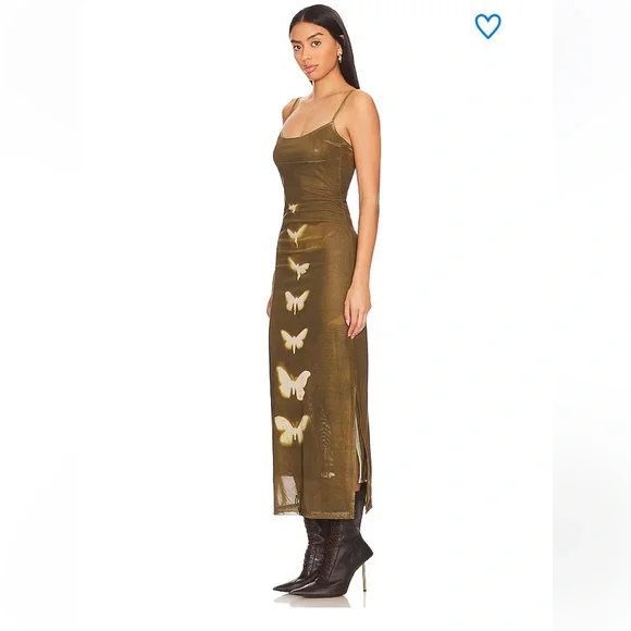 Superdown Jocelyn Butterfly Maxi Dress Brown Olive Butterfly Dress Small - Picture 3 of 15